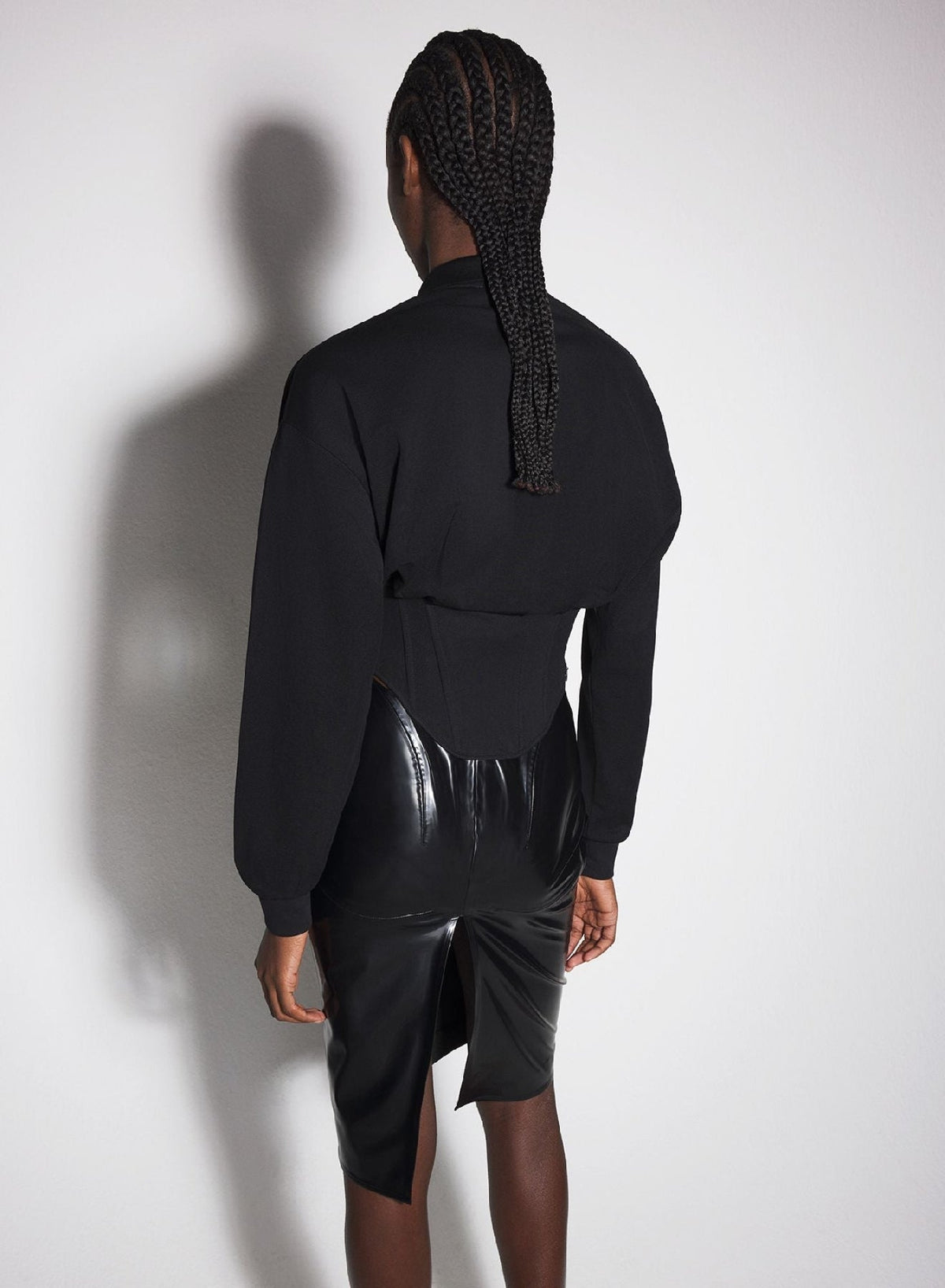 BLACK // black corseted polo