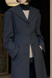 Manteau Joseph long avec col châle et détails - Black