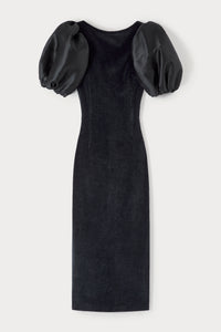 BLACK  SUZANNE VELVET robe midi structurée à manches bouffantes