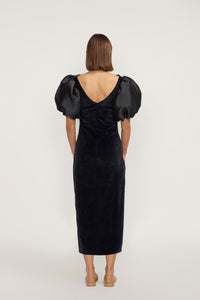 BLACK  SUZANNE VELVET robe midi structurée à manches bouffantes
