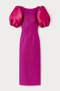 FUCHSIA SUZANNE CREPE  robe midi structurée à manches bouffantes