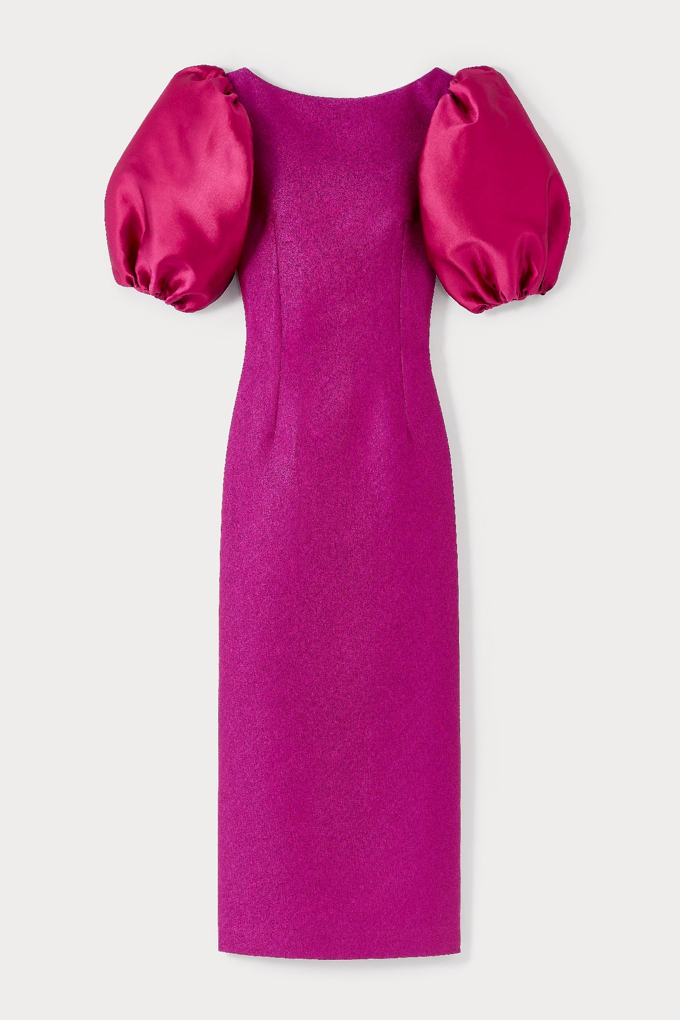 FUCHSIA SUZANNE CREPE  robe midi structurée à manches bouffantes