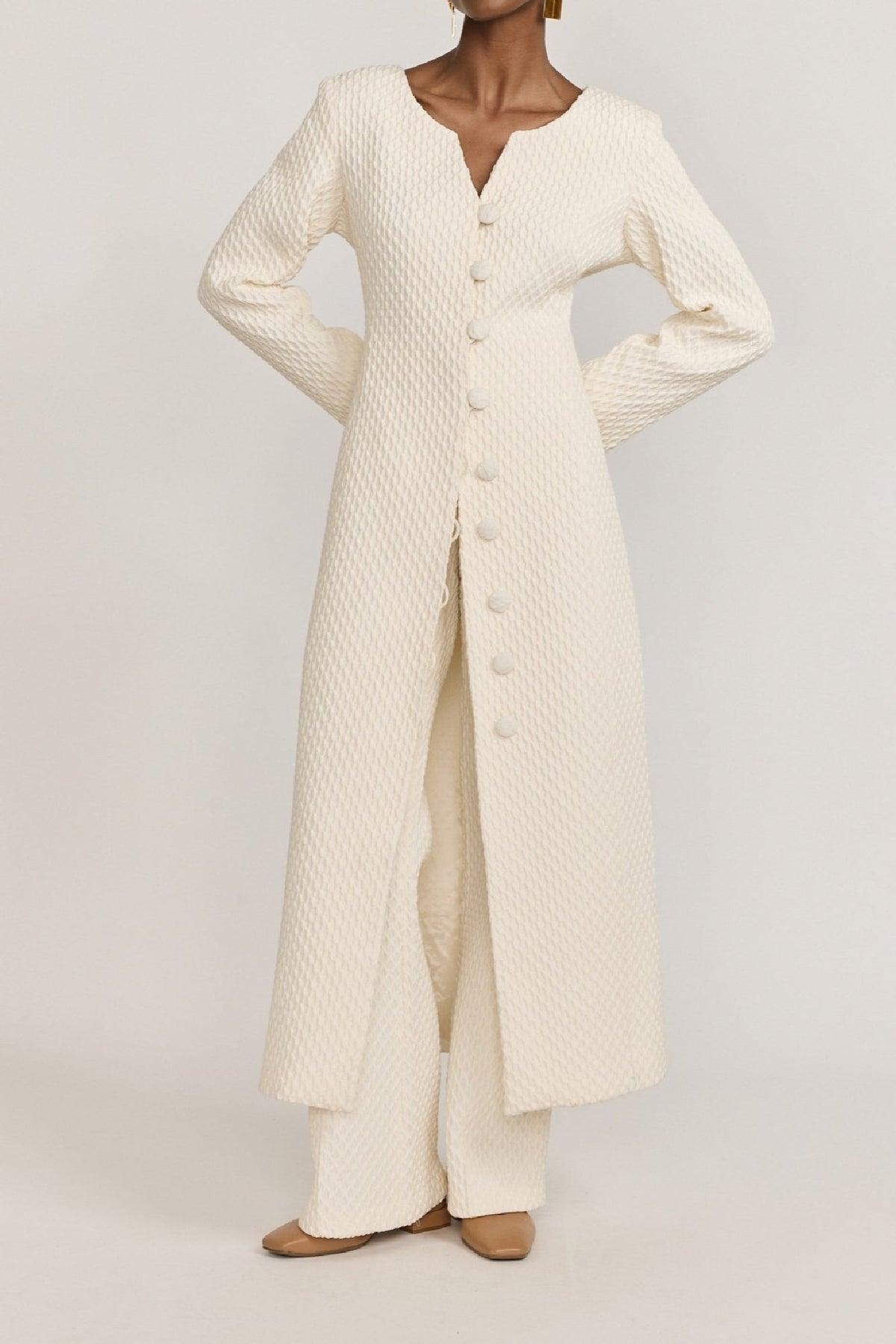 Manteau Carmen texturé longiligne - Écru
