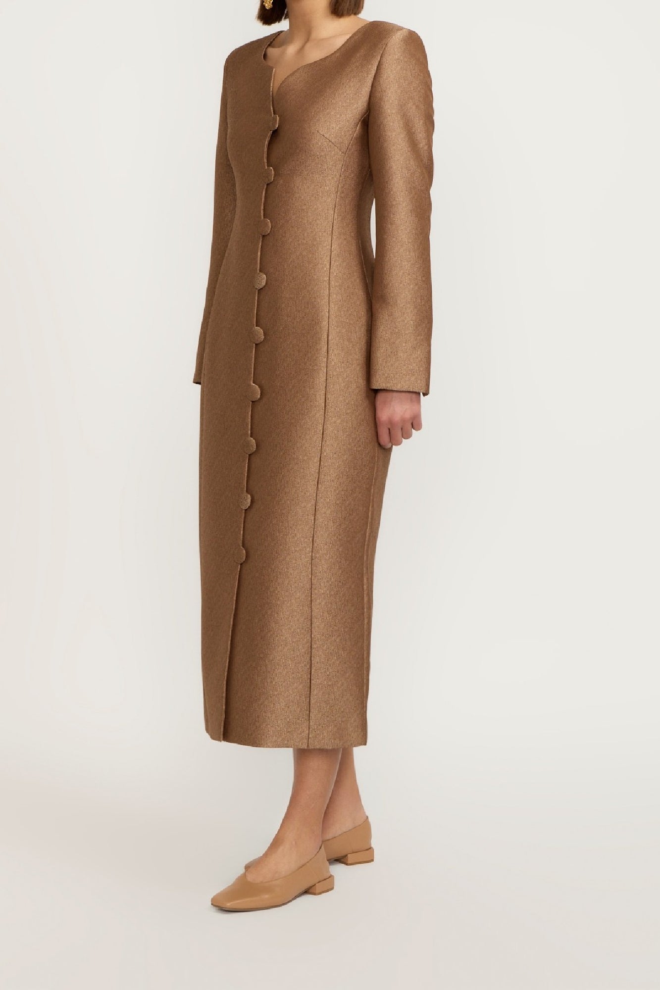 SPECKLED BEIGE CARMEN CREPE manteau texturé longiligne