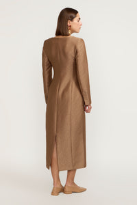 SPECKLED BEIGE CARMEN CREPE manteau texturé longiligne
