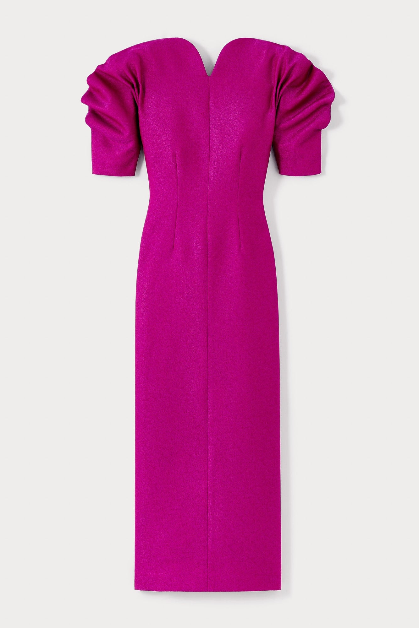 FUCHSIA JUDITH CREPE robe longue en crêpe à décolleté en cœur et manches bouffantes