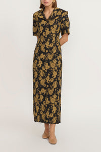 BLACK & OCHRE IZUMI BLURRY robe longue à manches courtes