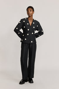 Veste croisée Aloise à boutons allover - Black & White