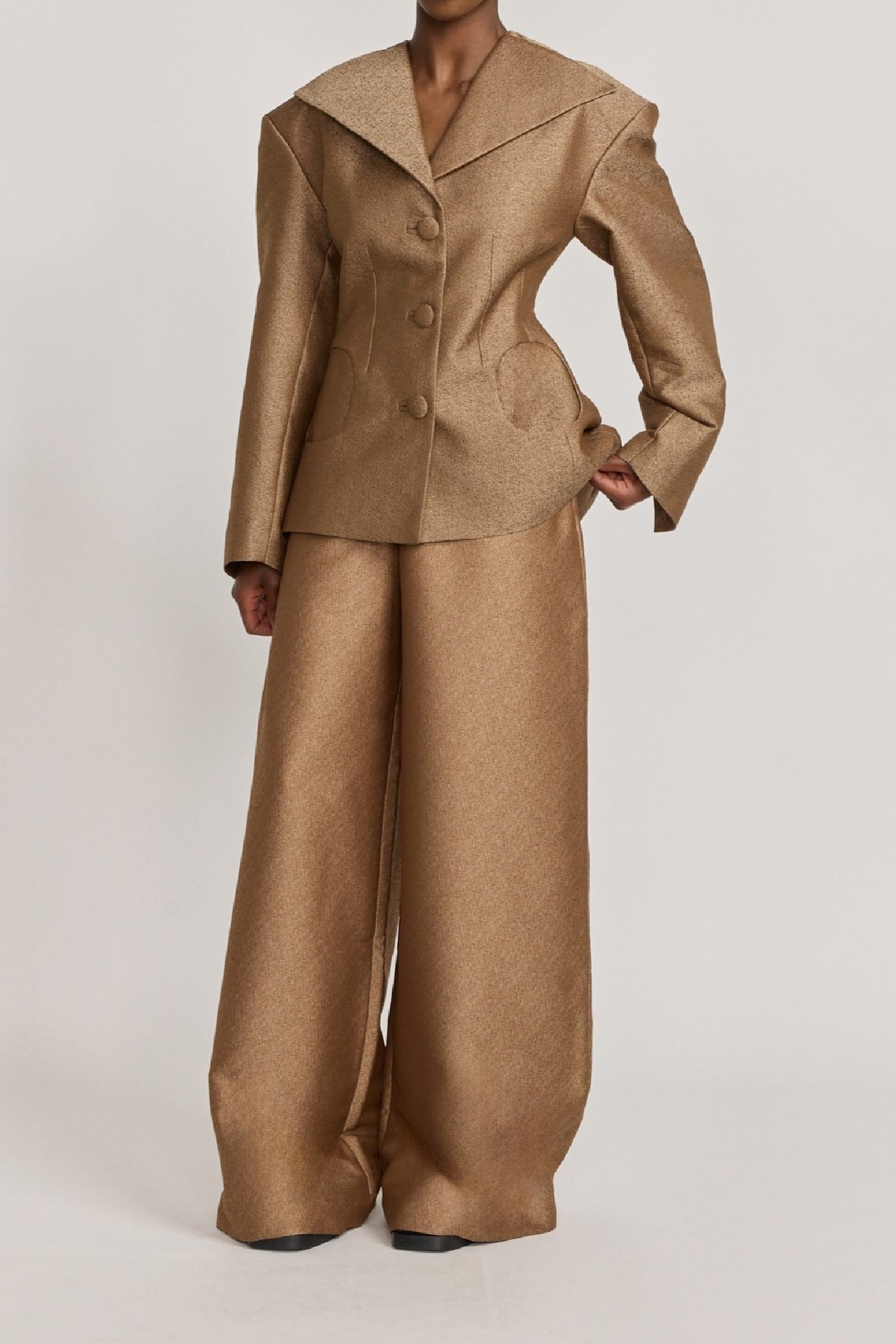SPECKLED BEIGE MARCIN CREPE veste à revers larges et détails de boutons