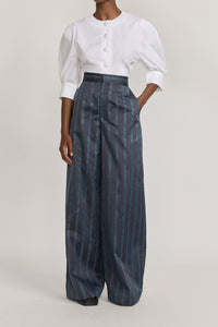 BLACK & CELESTE LENORE SATIN STRIPES pantalon large à rayures en satin