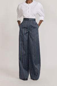 BLACK & CELESTE LENORE SATIN STRIPES pantalon large à rayures en satin
