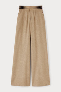 BEIGE LENORE SOFT WOOL  pantalon large en laine