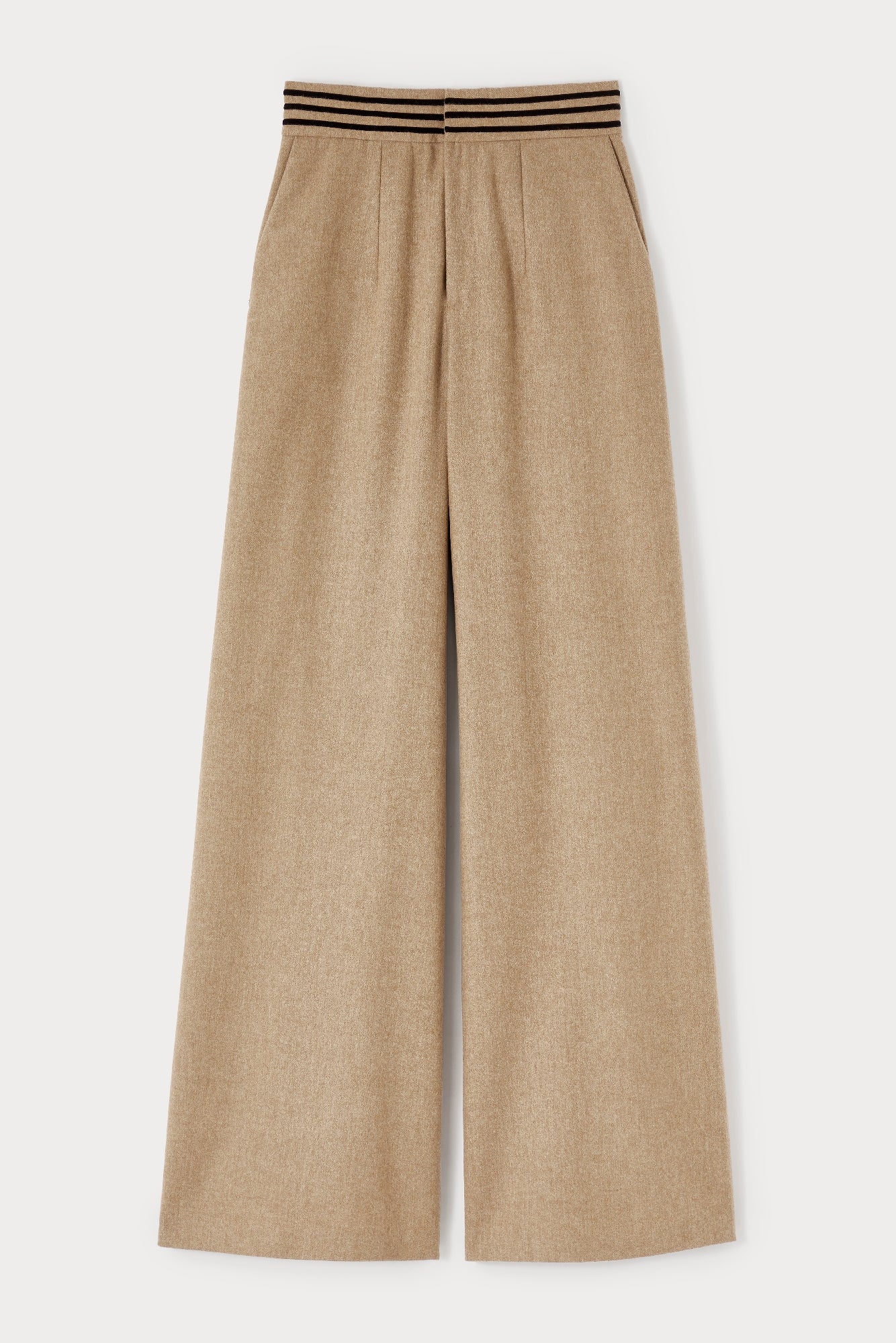 BEIGE LENORE SOFT WOOL  pantalon large en laine