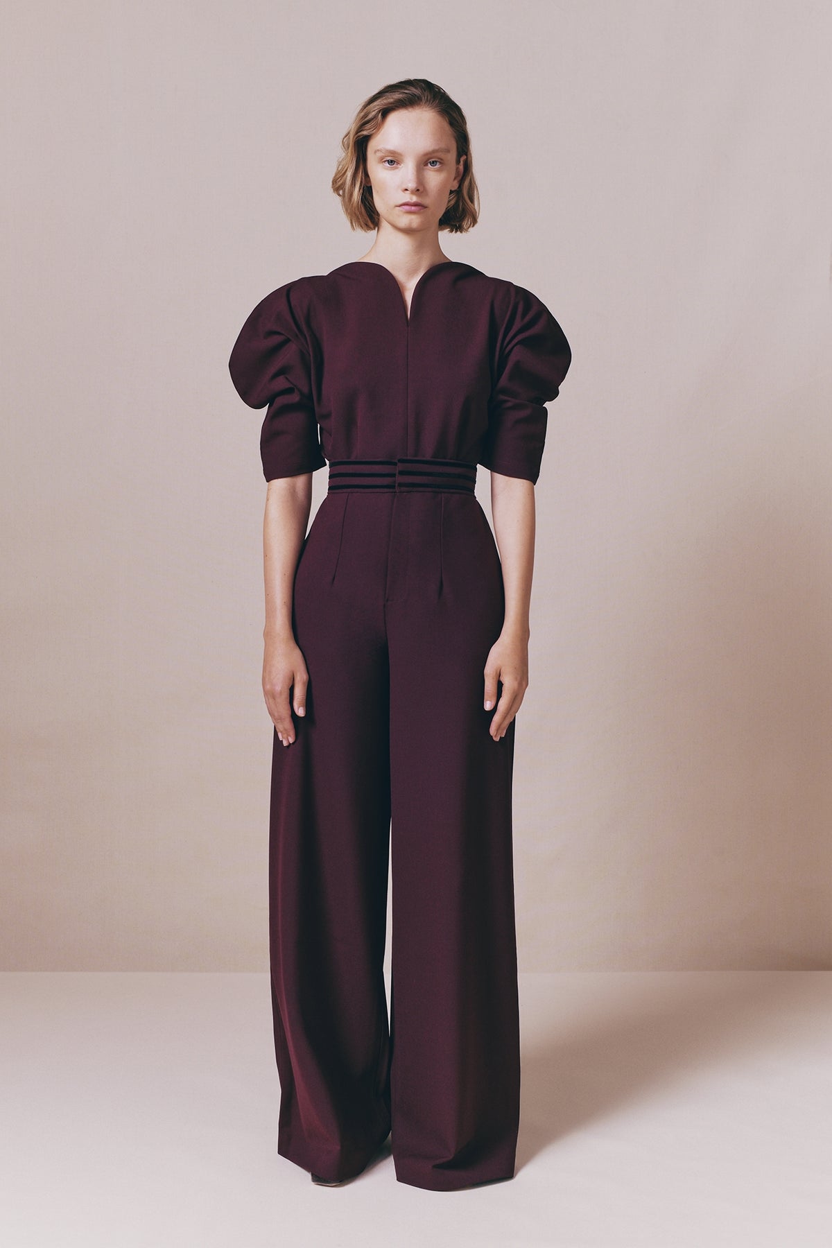Pantalon large Lenore avec rubans à la taille - Burgundy