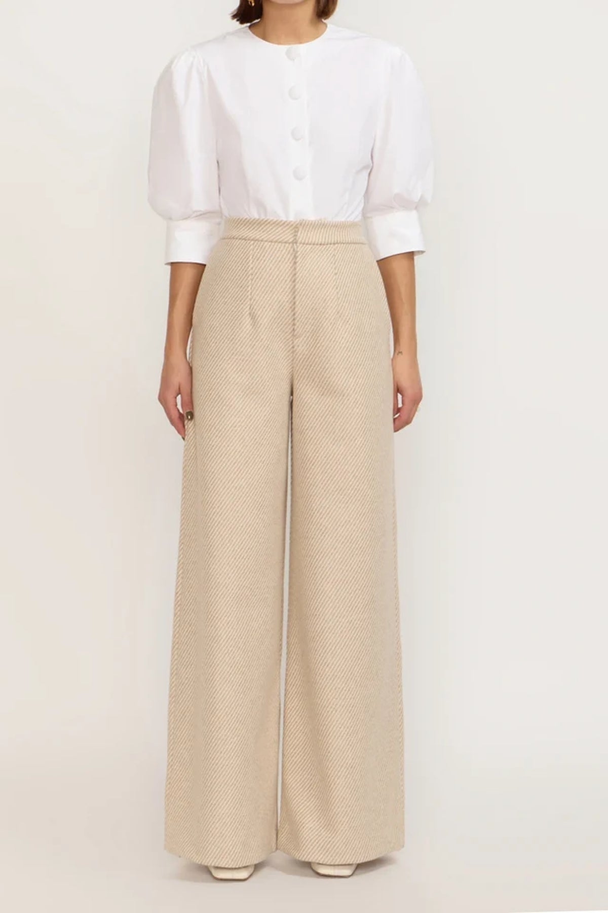 Pantalon large Lenore en lainage épais - Beige
