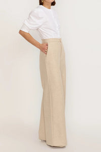 Pantalon large Lenore en lainage épais - Beige