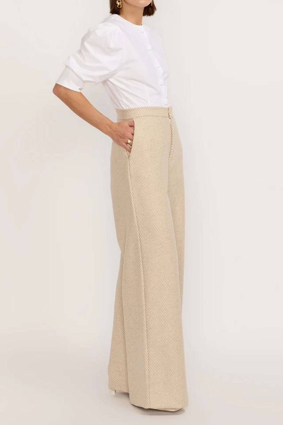 Pantalon large Lenore en lainage épais - Beige