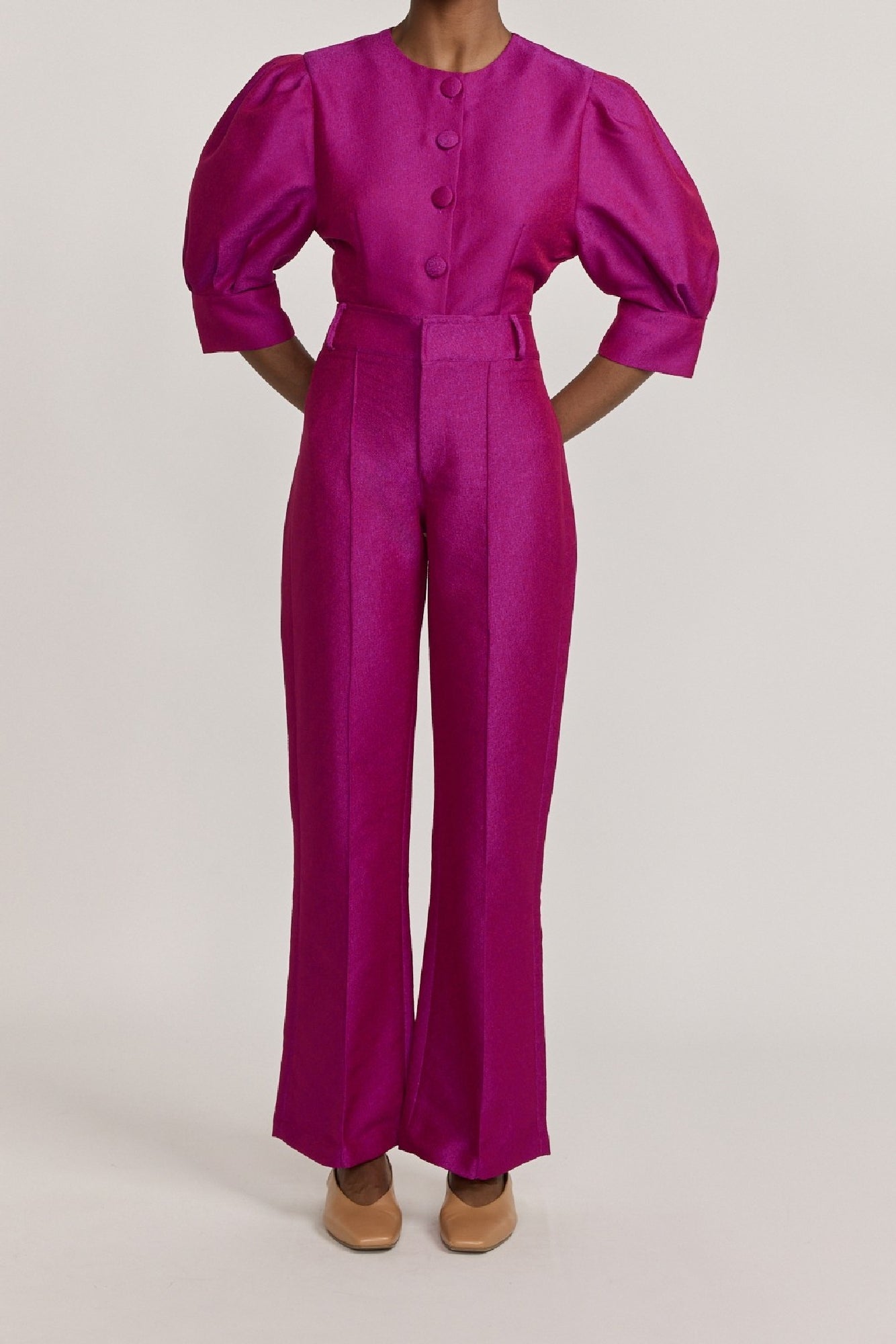 FUCHSIA YOSHI CREPE pantalon évasé en crêpe