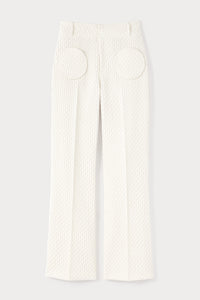 ECRU OLAFUR FLUTTER pantalon évasé en jacquard avec détails de poches circulaires