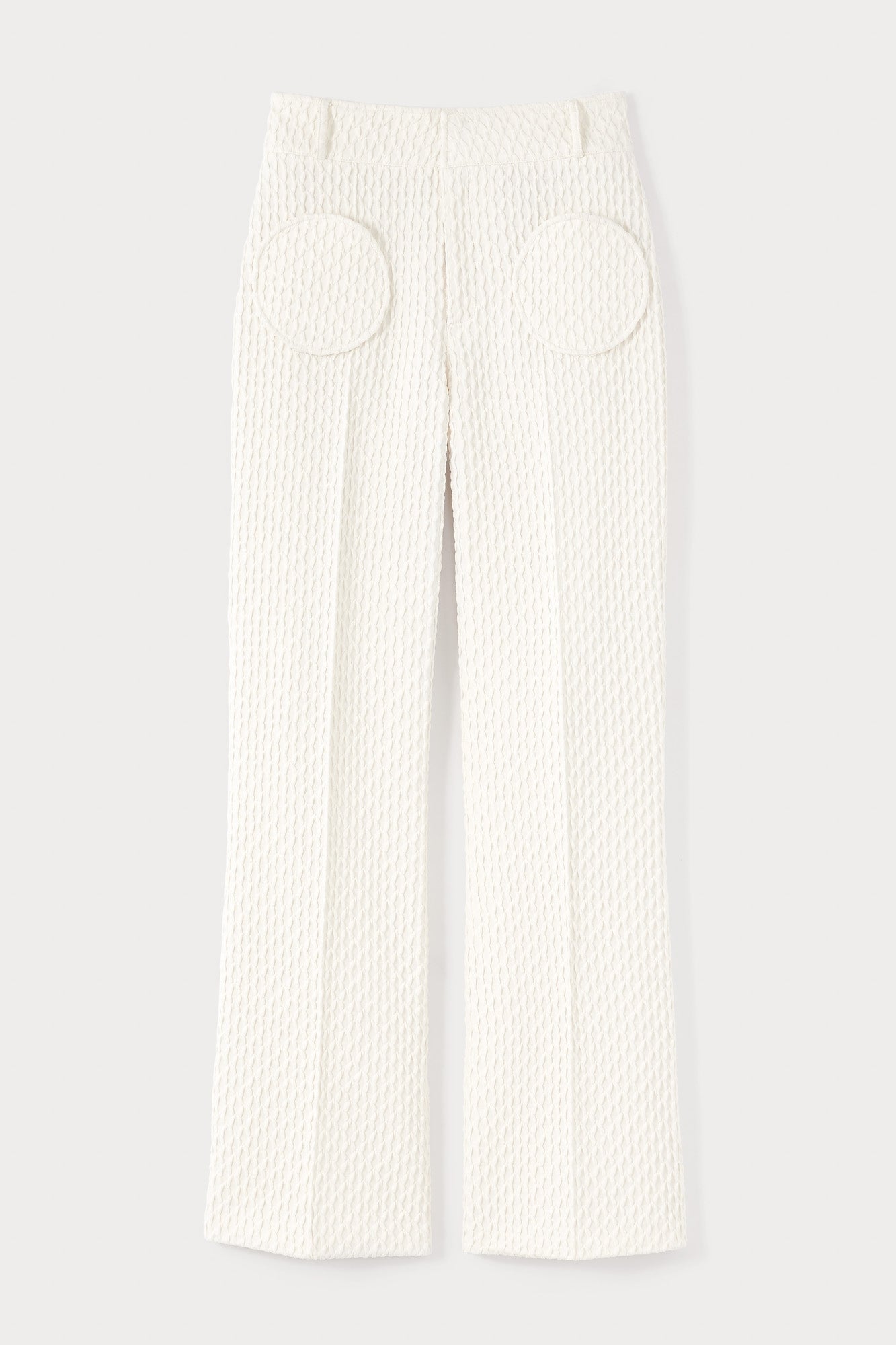 ECRU OLAFUR FLUTTER pantalon évasé en jacquard avec détails de poches circulaires