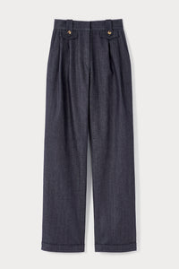 Pantalon Charlot à pince en denim brut - Dark Blue