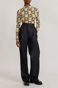 Pantalon Charlot à pince en denim brut - Dark Blue