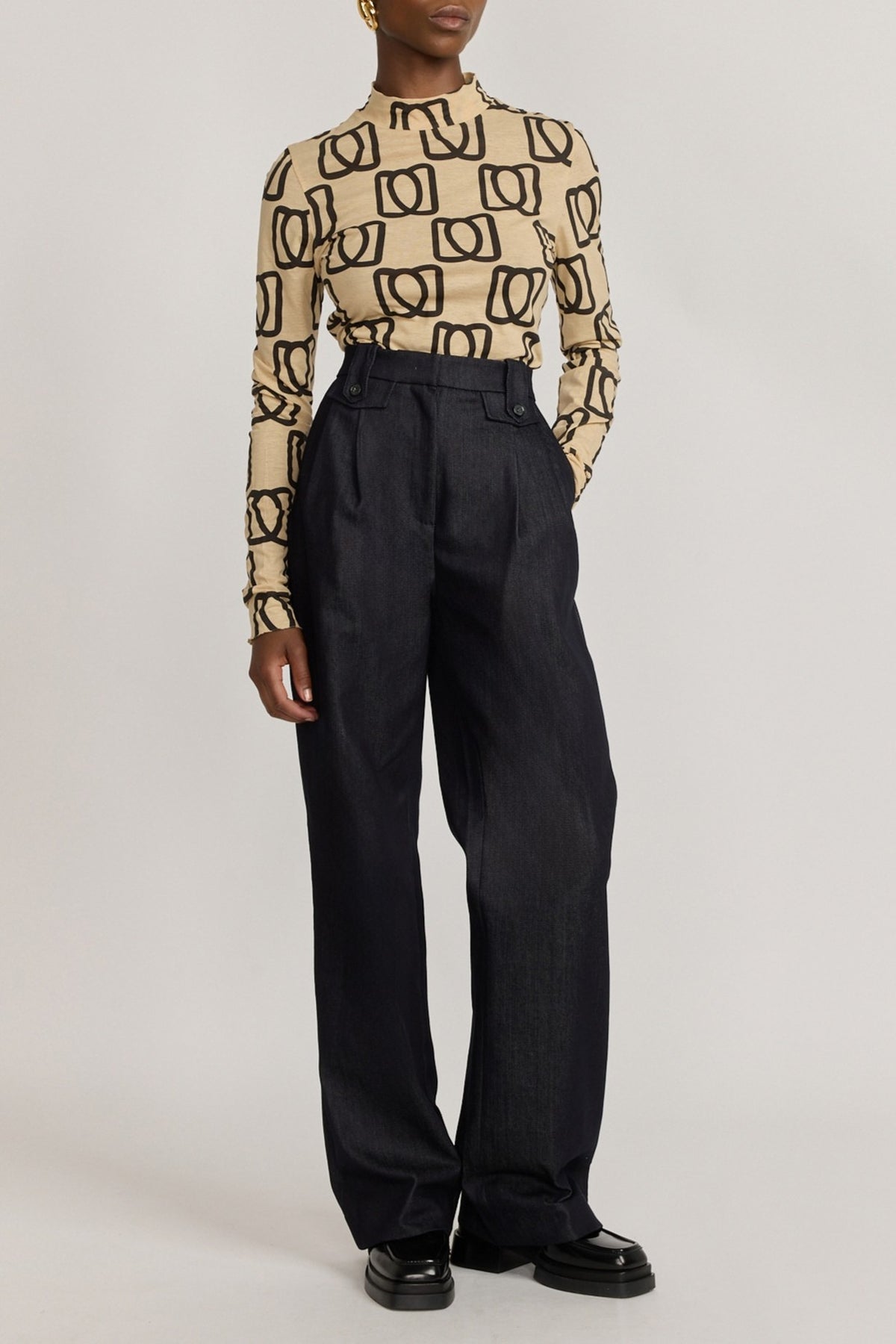 Pantalon Charlot à pince en denim brut - Dark Blue