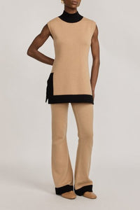 Pull Elaine sans manche en laine - Beige & Black