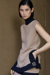 Pull Elaine sans manche en laine - Beige & Black