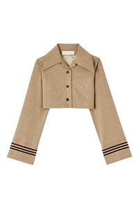 Veste Chiho courte à col large et poignets allongés en laine - Beige