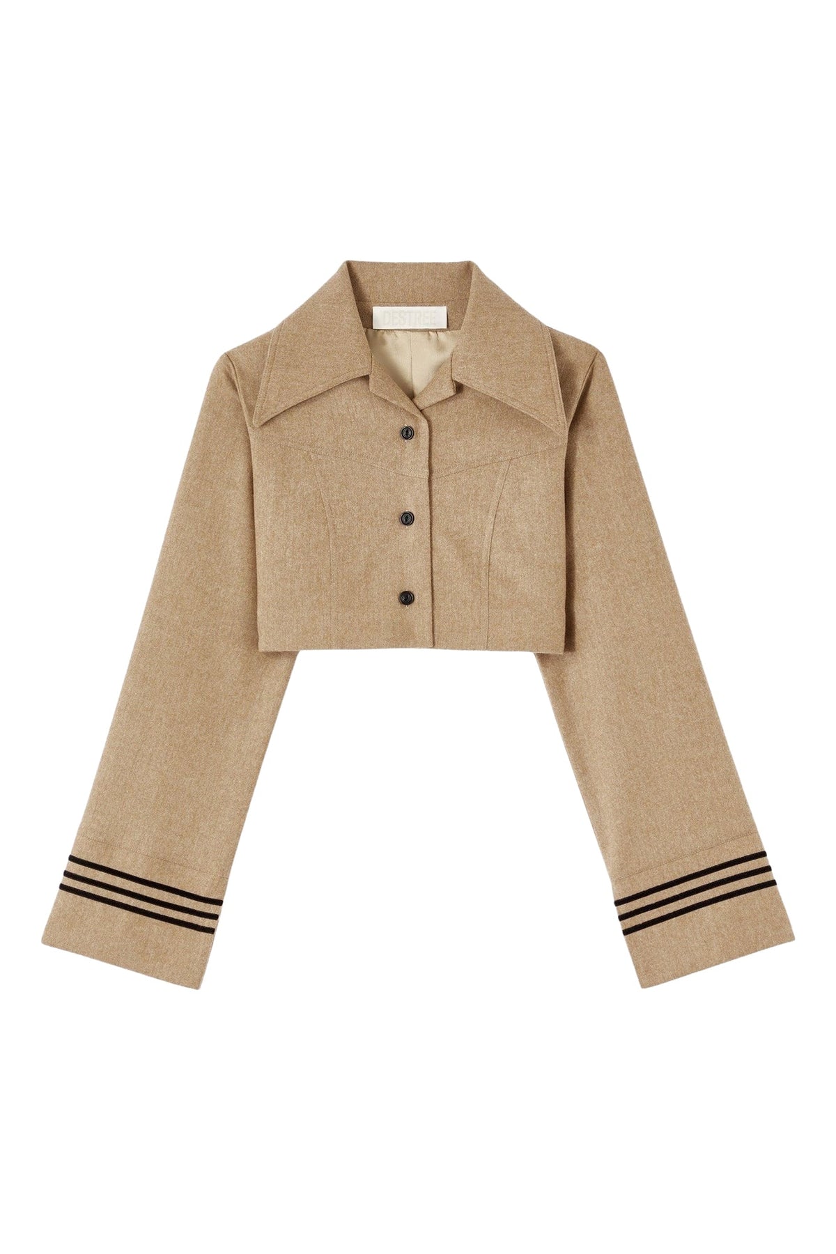 Veste Chiho courte à col large et poignets allongés en laine - Beige