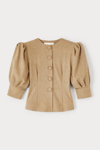 BEIGE JASPER SOFT WOOL  chemisier jacquard à manches bouffantes