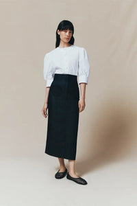 Jupe midi Takashi en denim brut - Dark Blue