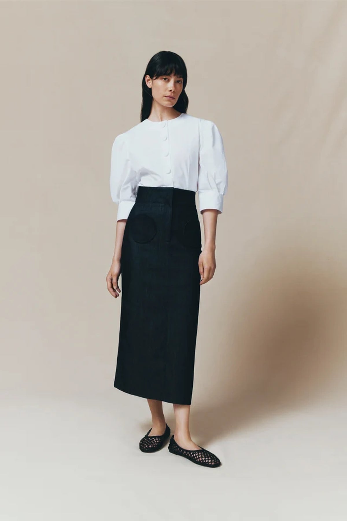 Jupe midi Takashi en denim brut - Dark Blue
