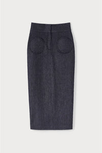 Jupe midi Takashi en denim brut - Dark Blue