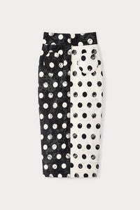 BLACK & WHITE TAKASHI POLKA DOTS jupe crayon avec poches circulaires et détails de boutons