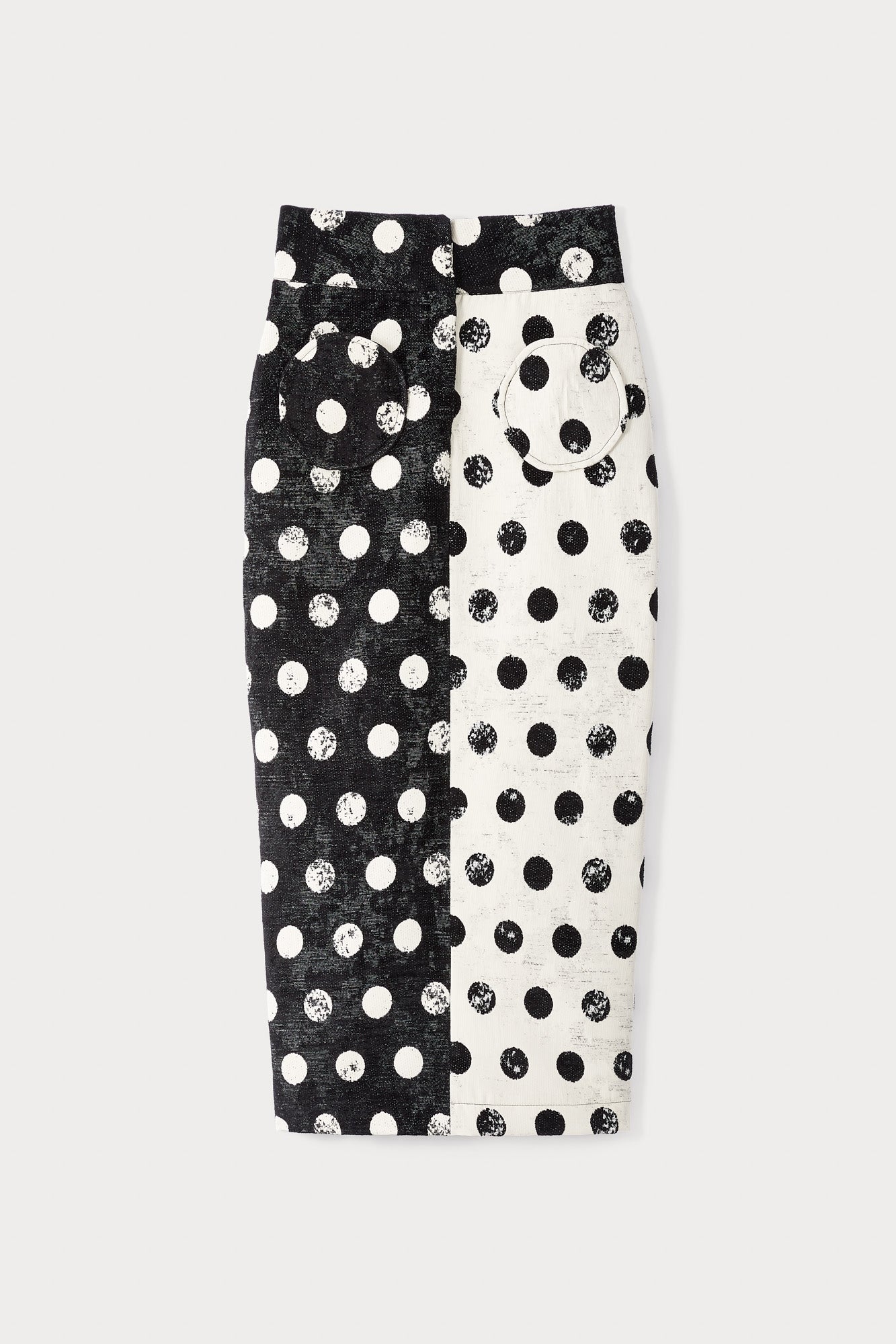 BLACK & WHITE TAKASHI POLKA DOTS jupe crayon avec poches circulaires et détails de boutons