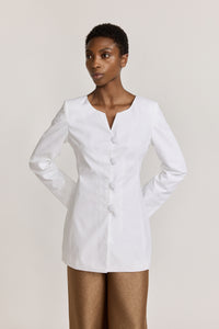 Top Claude à boutons en popeline - White