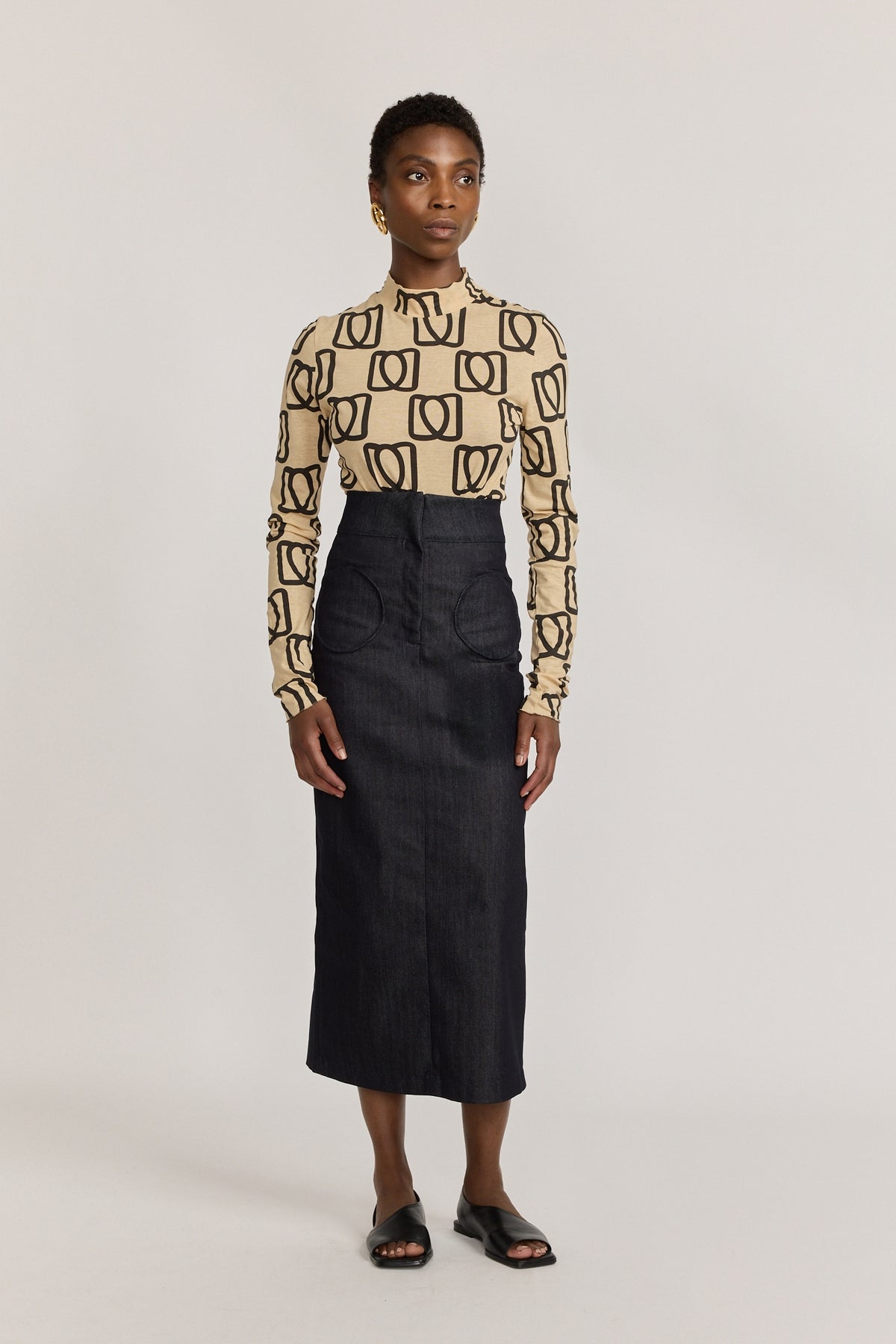 Top Emma en mesh fin monogrammé - Beige & Black