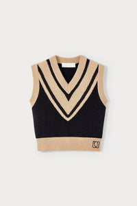 Pull Thilo sans manche en laine - Beige & Black