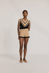Pull Thilo sans manche en laine - Beige & Black