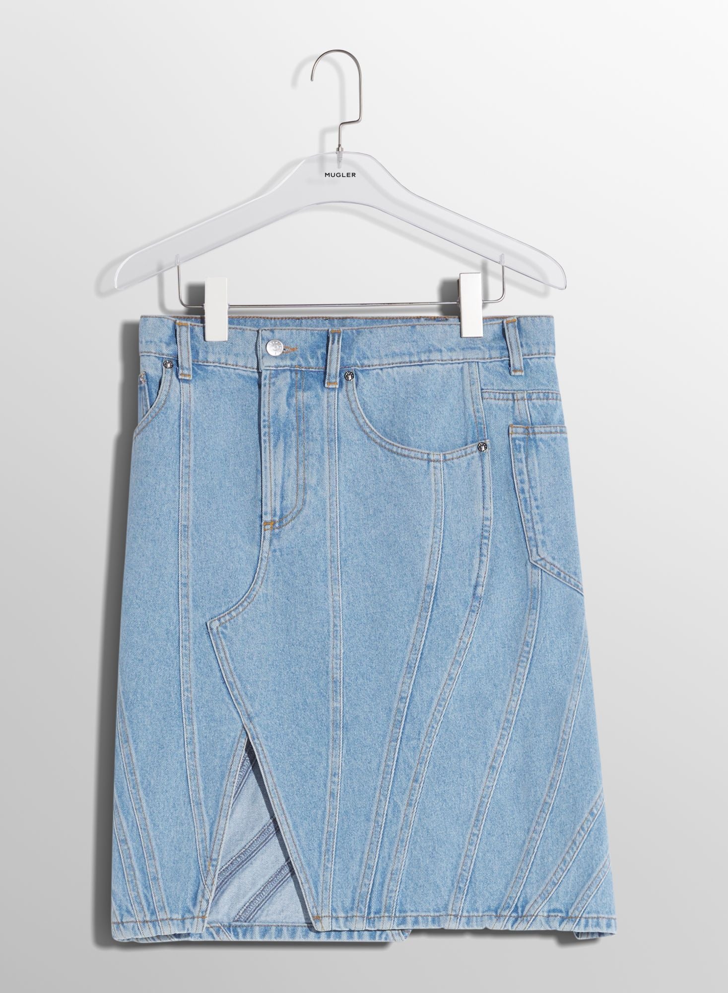 WASHED BLACK SPIRAL DENIM SKIRT