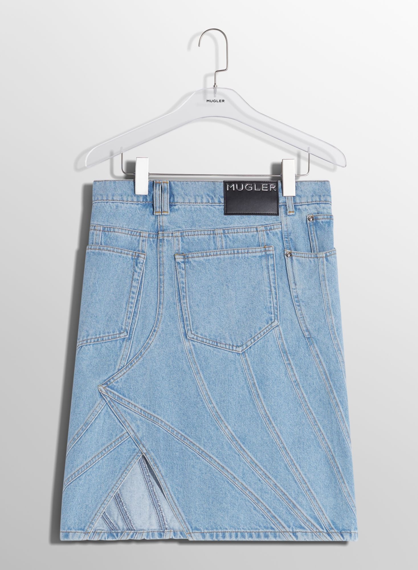 WASHED BLACK SPIRAL DENIM SKIRT