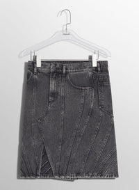 WASHED BLACK SPIRAL DENIM SKIRT