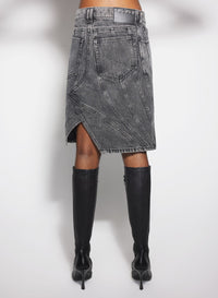 WASHED BLACK SPIRAL DENIM SKIRT