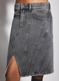 WASHED BLACK SPIRAL DENIM SKIRT