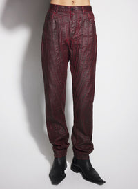 VAMPIRE RED WAXED SPIRAL BAGGY JEANS