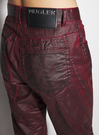 VAMPIRE RED WAXED SPIRAL BAGGY JEANS