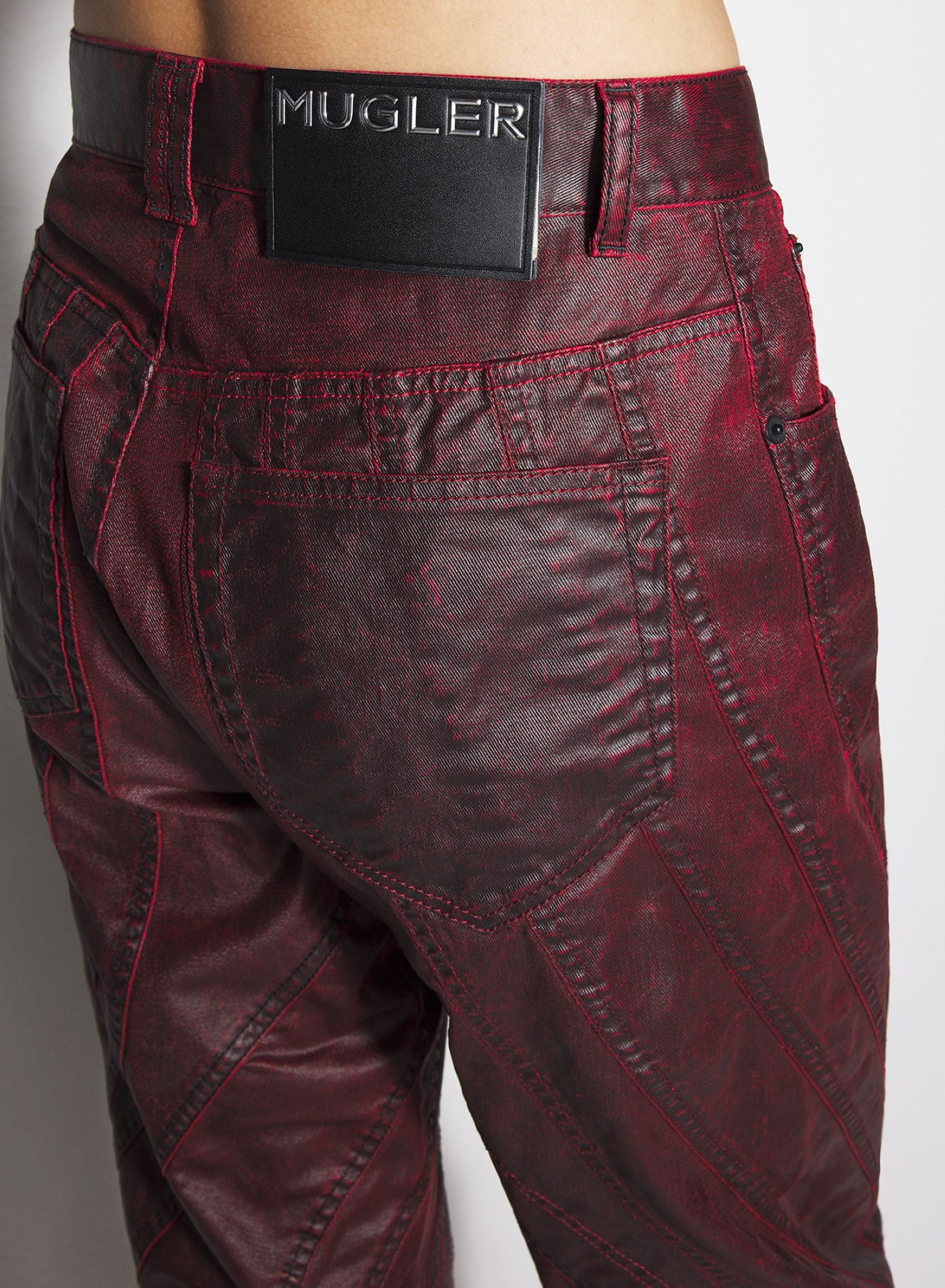VAMPIRE RED WAXED SPIRAL BAGGY JEANS