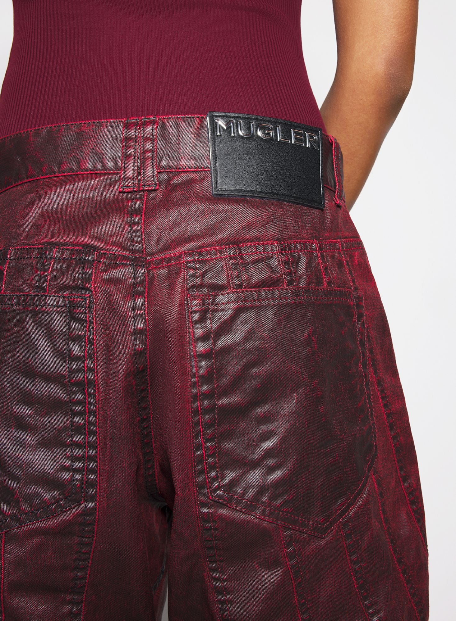 VAMPIRE RED WAXED SPIRAL BAGGY JEANS
